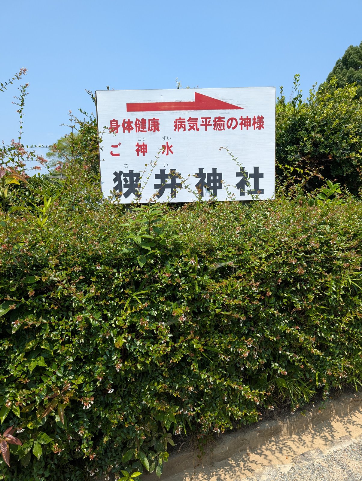 「身体健康・病気平癒の神様」と記された狭井神社への道標
