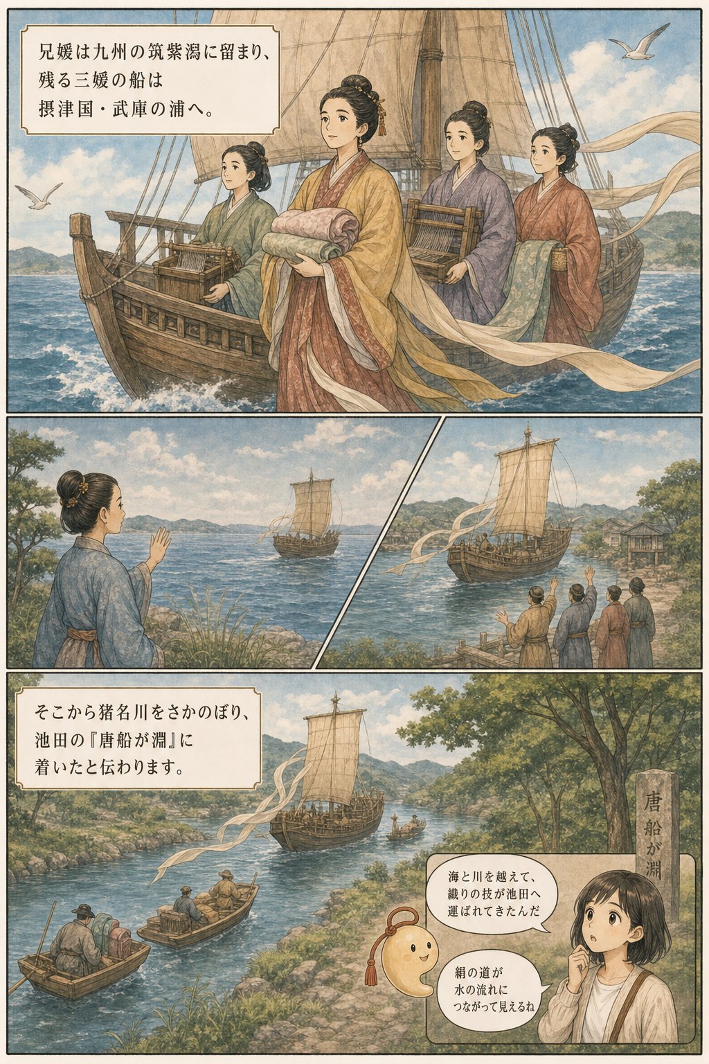 「呉服」の語源になった神社 — 池田・呉服神社と織姫伝説 まんが解説 3ページ目