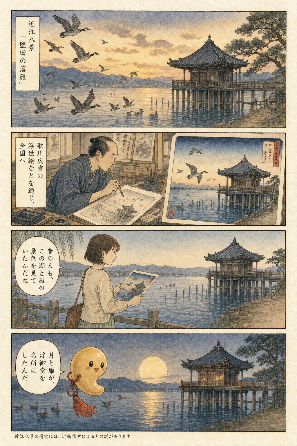 琵琶湖に浮かぶ浮御堂|芭蕉が月を詠んだ満月寺と千体仏の伝承 まんが解説 3ページ目