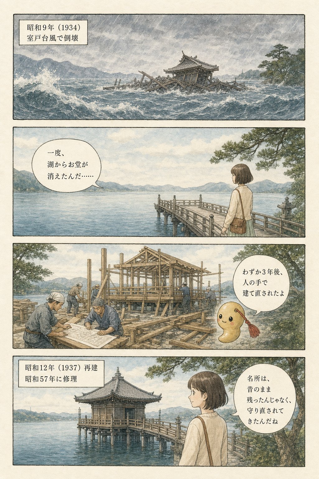 琵琶湖に浮かぶ浮御堂|芭蕉が月を詠んだ満月寺と千体仏の伝承 まんが解説 5ページ目