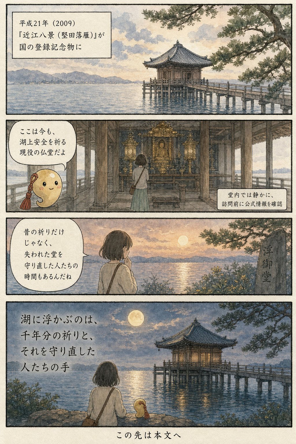 琵琶湖に浮かぶ浮御堂|芭蕉が月を詠んだ満月寺と千体仏の伝承 まんが解説 6ページ目