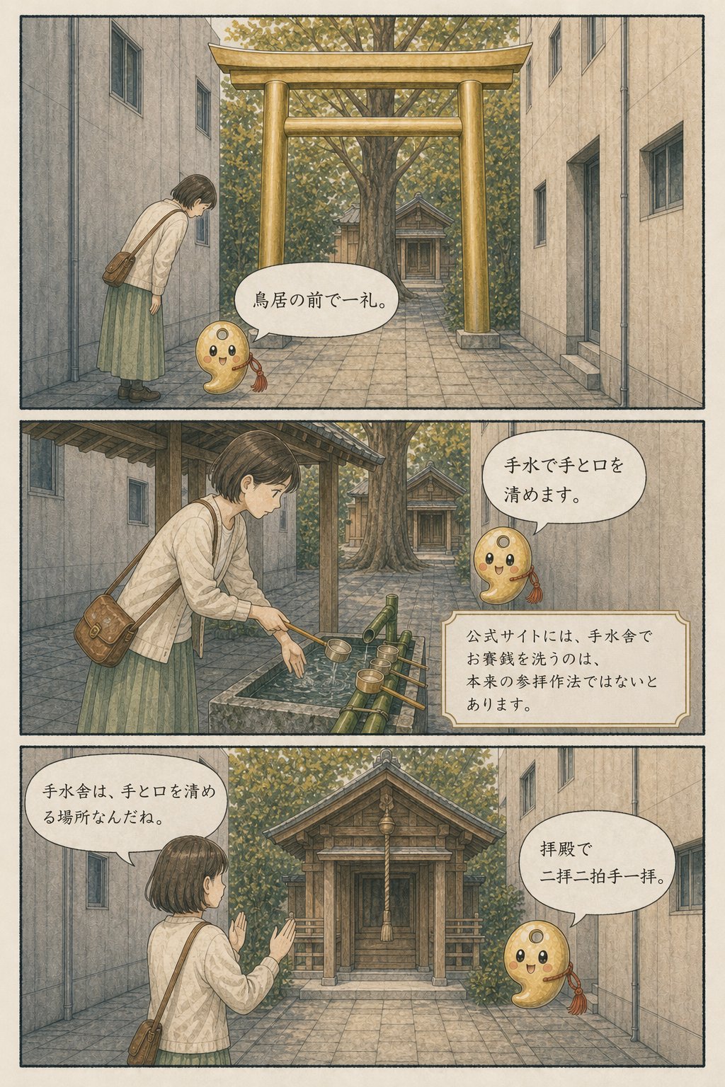 御金神社のお参りの仕方 — 読み方・黄金鳥居の由緒と「福財布」の公式情報 まんが解説 4ページ目