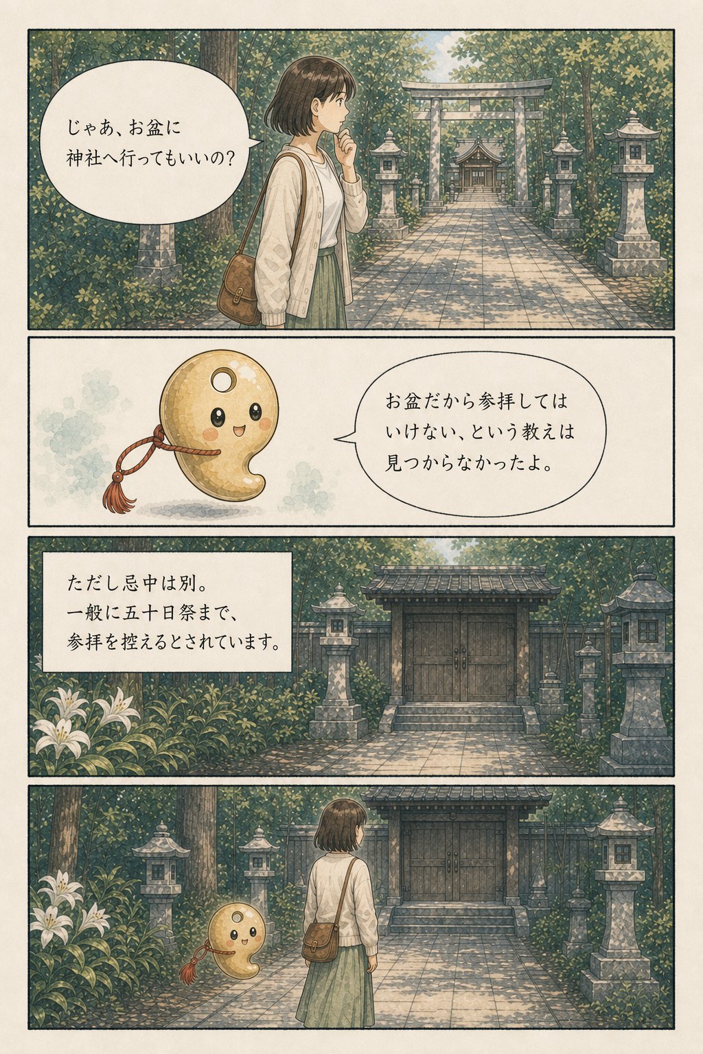 お盆に神社へ行ってはいけない？ — 結論、参拝して大丈夫です まんが解説 4ページ目