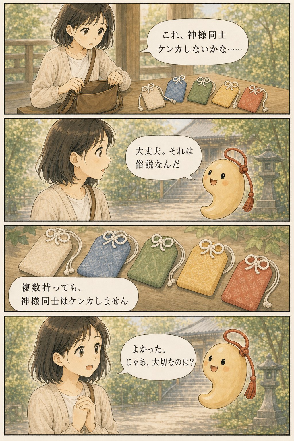 お守りの扱い方 — 複数持ちは神様がケンカする？返納の時期も まんが解説 1ページ目