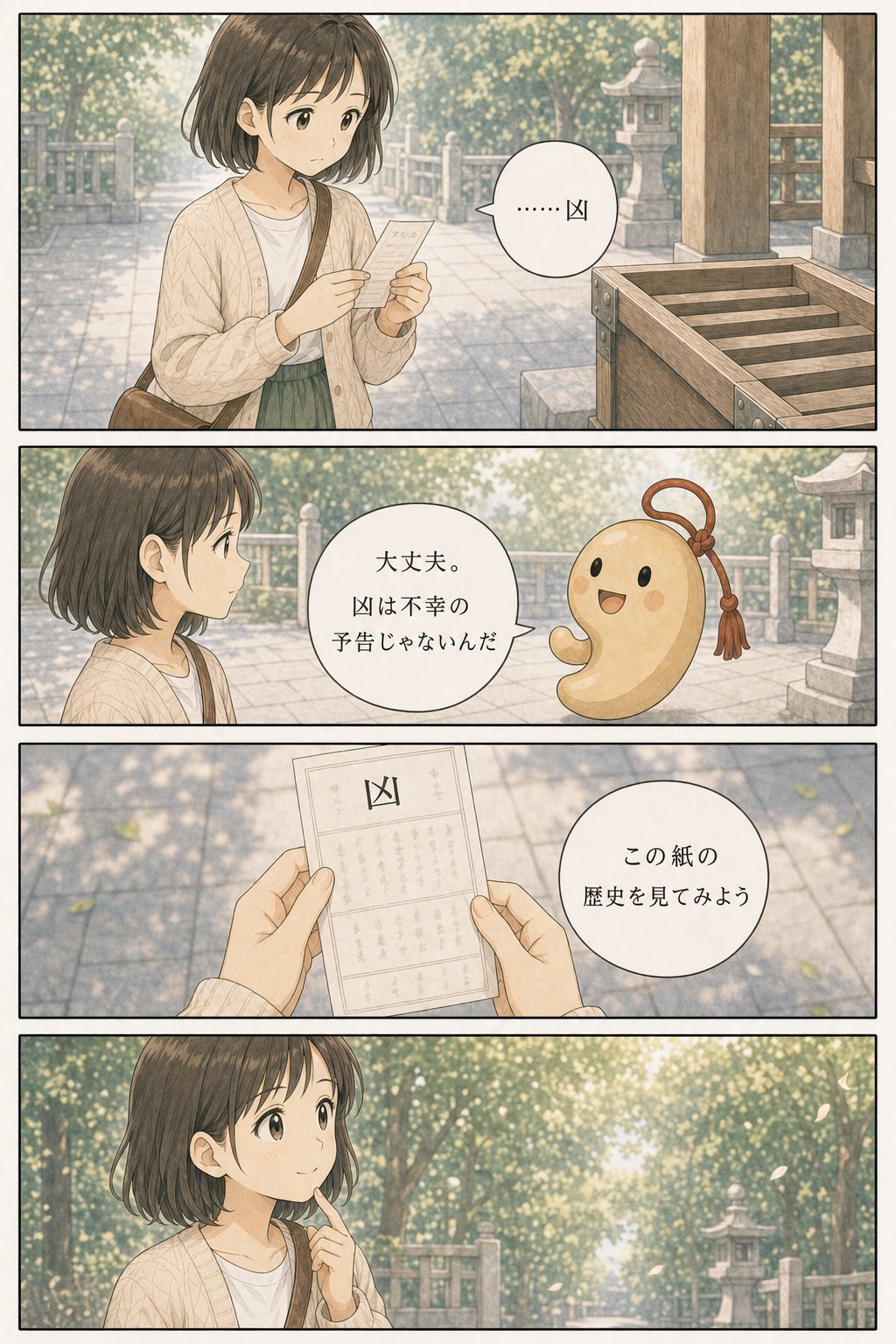 おみくじの歴史 — 起源から「結ぶか持ち帰るか」まで まんが解説 1ページ目