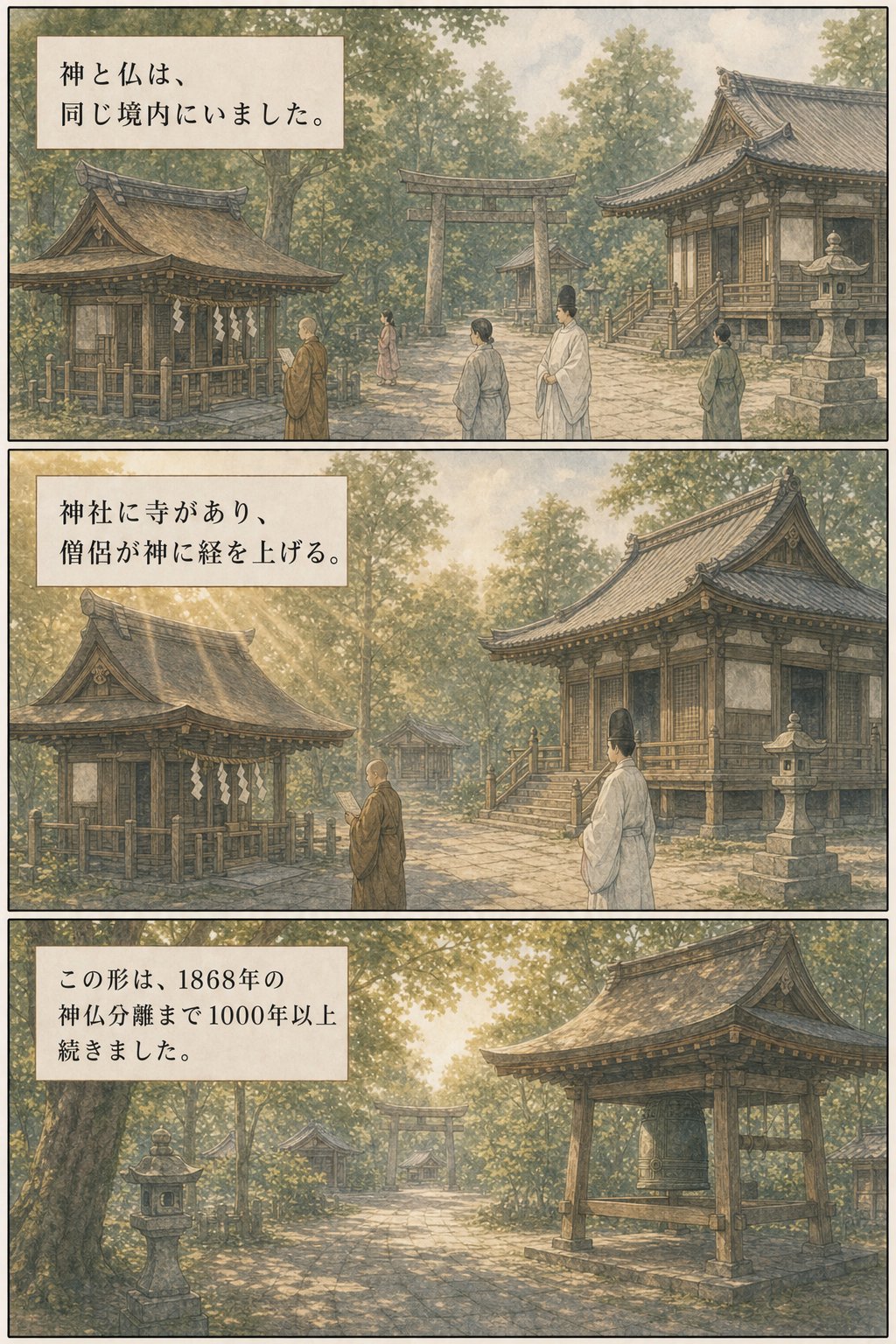 神仏習合とは — なぜお寺に鳥居？四天王寺の石鳥居に残る千年の記憶 まんが解説 3ページ目