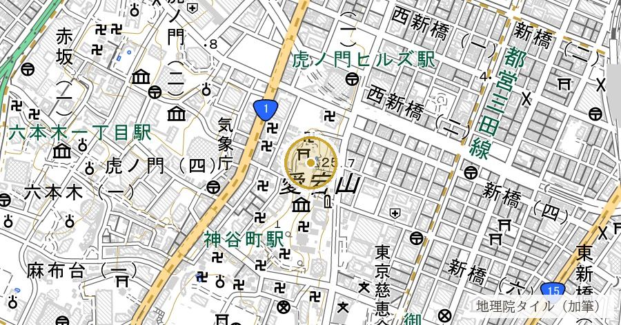 愛宕神社（出世の石段）の位置を示す地図