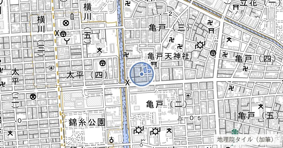 亀戸天神社（東国天満宮の宗社）の位置を示す地図