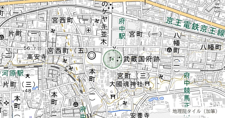 大國魂神社（武蔵国総社）の位置を示す地図