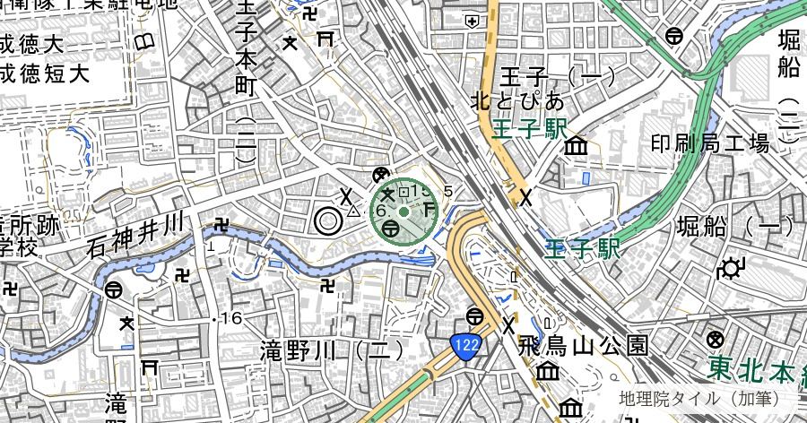 王子神社の大イチョウ（東京都天然記念物）の位置を示す地図
