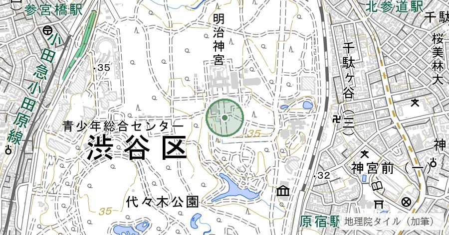 明治神宮 鎮守の杜（永遠の杜）の位置を示す地図