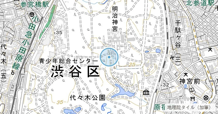明治神宮 清正井（御苑の名湧水）の位置を示す地図