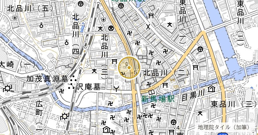 品川神社（一粒萬倍の御神水）の位置を示す地図