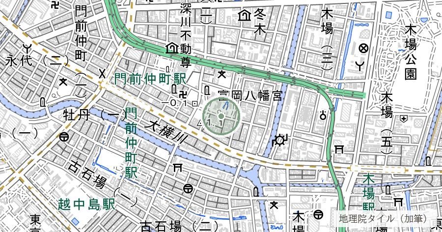 富岡八幡宮（江戸最大の八幡様）の位置を示す地図