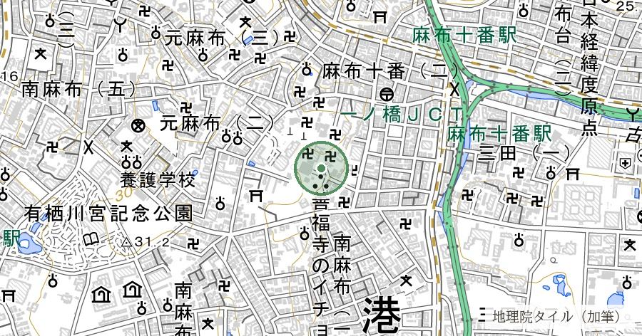 善福寺の逆さイチョウ(国指定天然記念物)の位置を示す地図