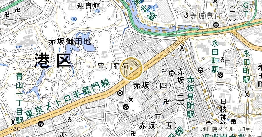 豊川稲荷東京別院の位置を示す地図