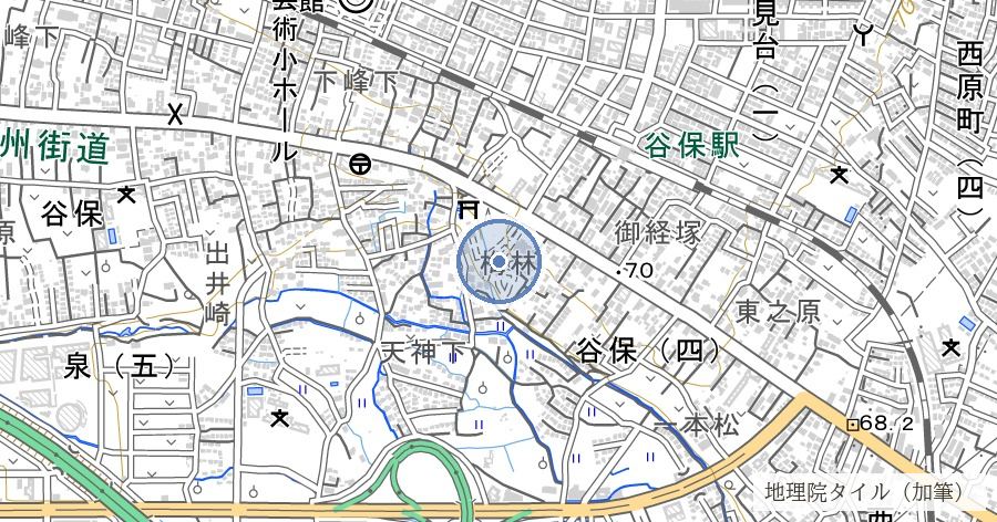 谷保天満宮（東日本最古と伝わる天満宮）の位置を示す地図
