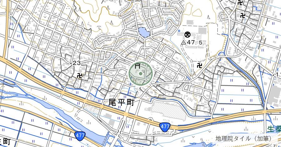 神明神社（尾平町）の位置を示す地図