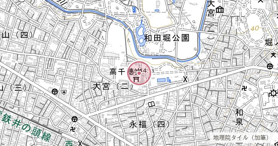 大宮八幡宮（多摩の大宮・東京のへそ）の位置を示す地図
