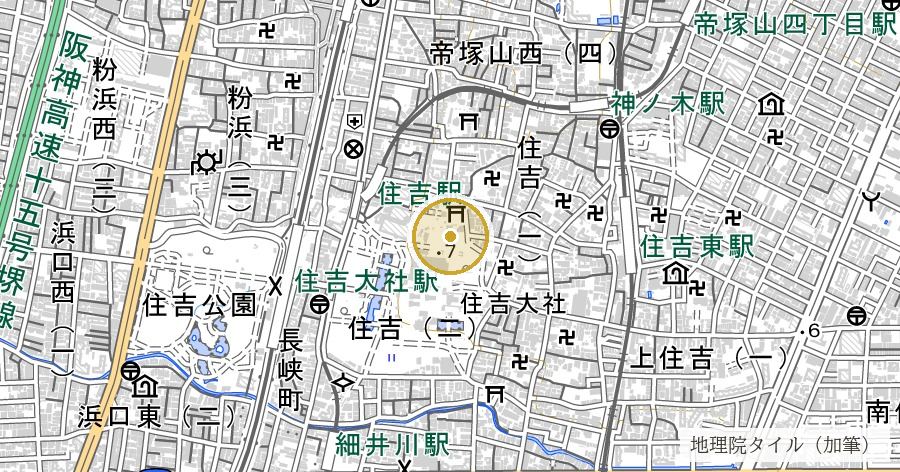 種貸社(住吉大社・初辰まいり一番目)の位置を示す地図