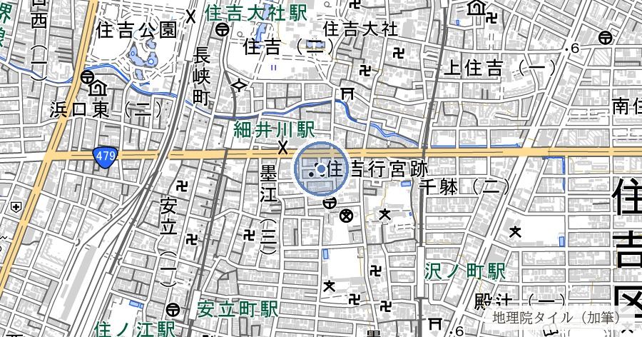 浅澤社(住吉の弁天さん・初辰まいり三番目)の位置を示す地図