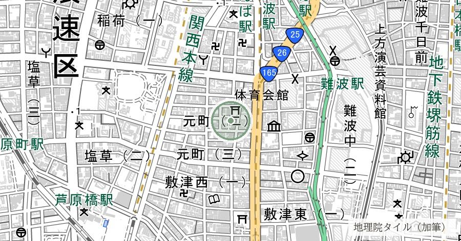 難波八阪神社の位置を示す地図