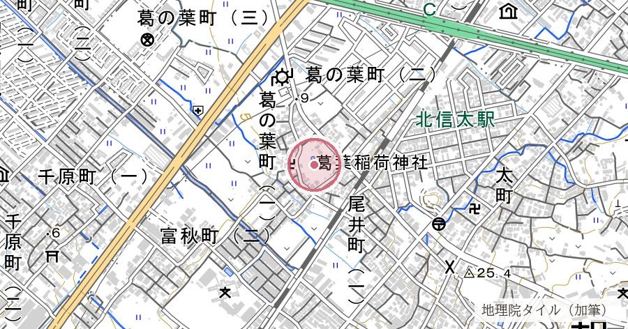 信太森葛葉稲荷神社(信太森神社)の位置を示す地図