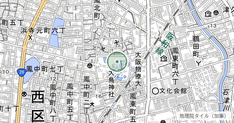 大鳥大社 千種の杜(根上がりの大楠)の位置を示す地図