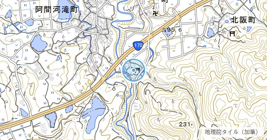 意賀美神社(おがみじんじゃ・雨降りの滝)の位置を示す地図