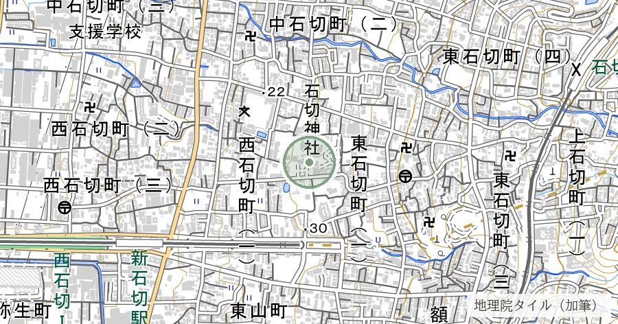 石切劔箭神社の位置を示す地図