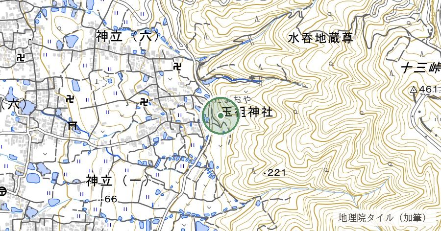 玉祖神社のくす(高安明神の大楠)の位置を示す地図