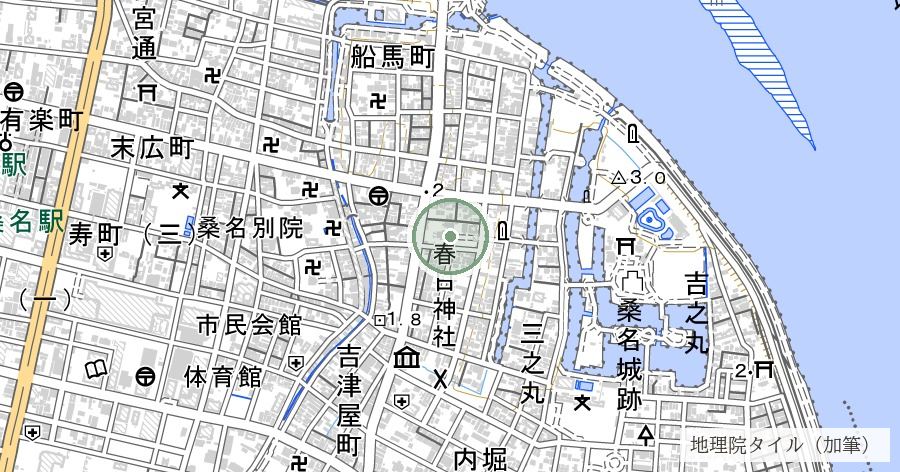 桑名宗社（春日神社）の位置を示す地図