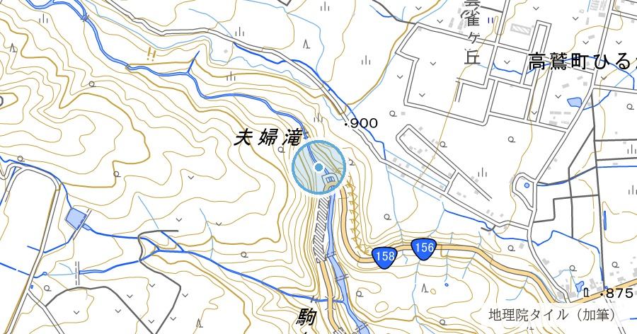 夫婦滝（めおとだき・長良川最上流の滝）の位置を示す地図