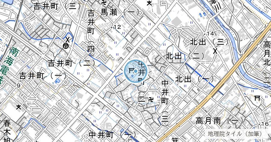 夜疑神社(やぎじんじゃ・雨淵)の位置を示す地図