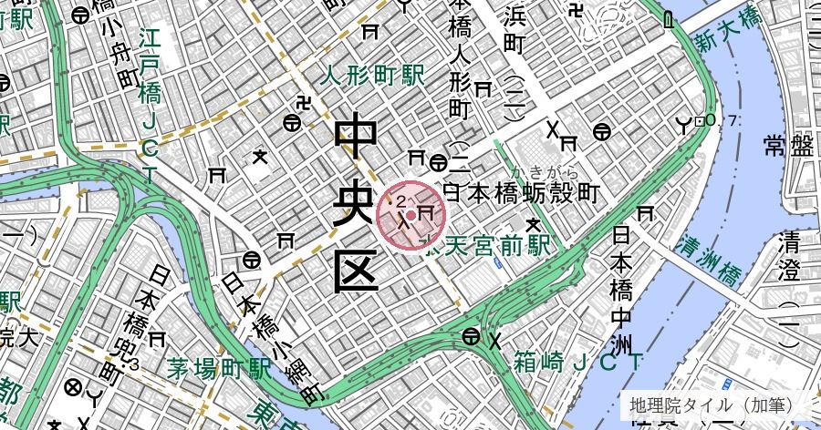 水天宮(日本橋蛎殻町)の位置を示す地図