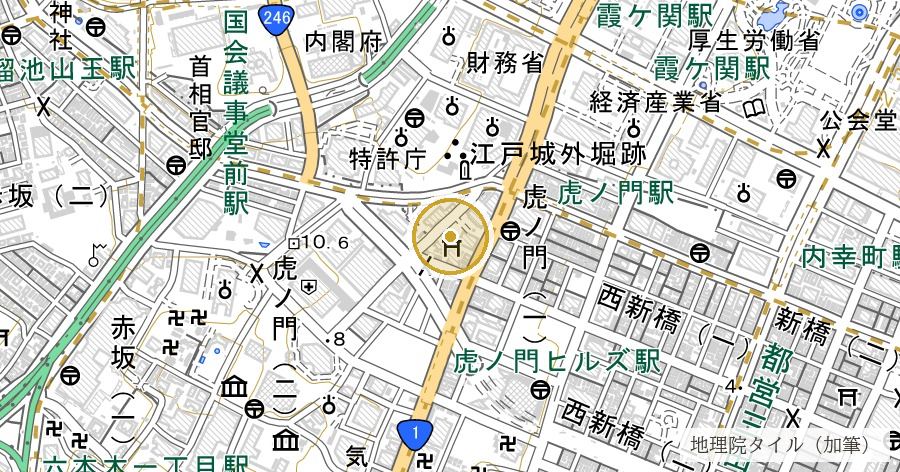 虎ノ門金刀比羅宮の位置を示す地図