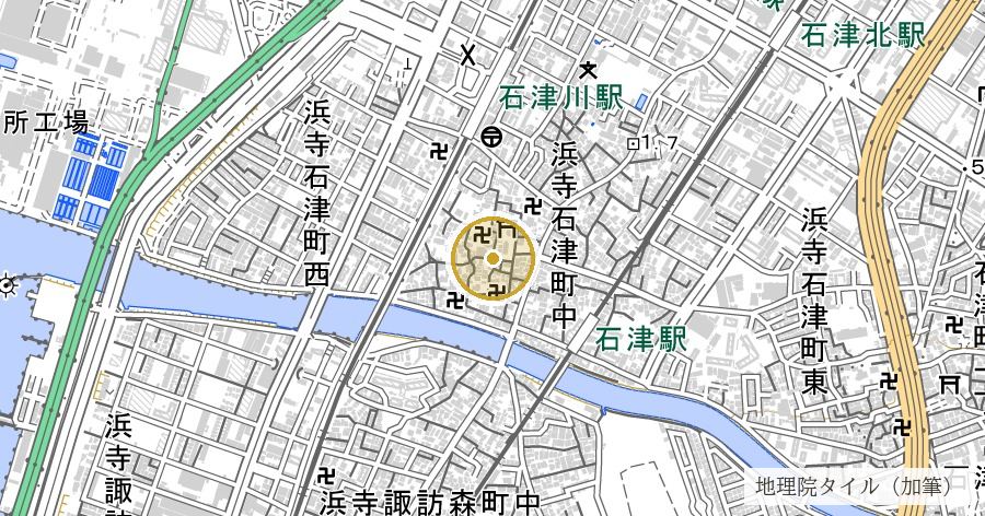石津太神社(いわつたじんじゃ)の位置を示す地図