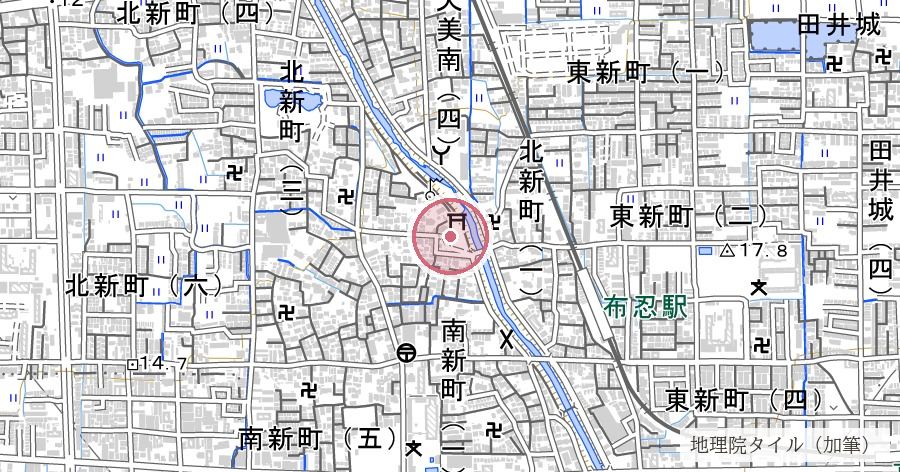 布忍神社(ぬのせじんじゃ)の位置を示す地図