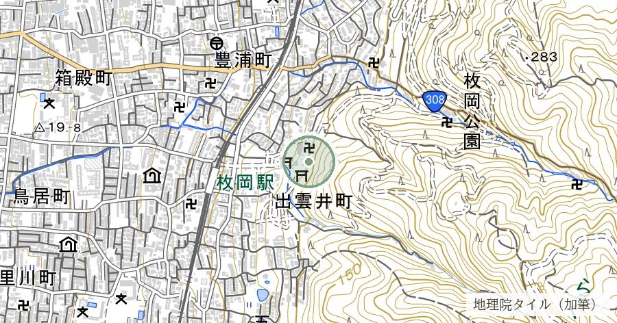 枚岡神社（河内国一之宮・元春日）の位置を示す地図