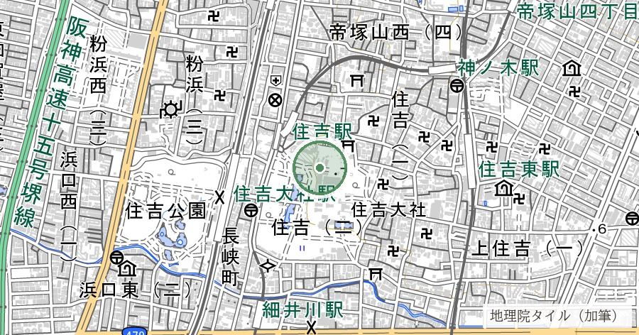 住吉大社の千年楠・夫婦楠(楠珺社)の位置を示す地図