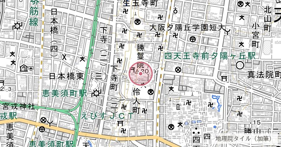 愛染堂勝鬘院(愛染さん)の位置を示す地図
