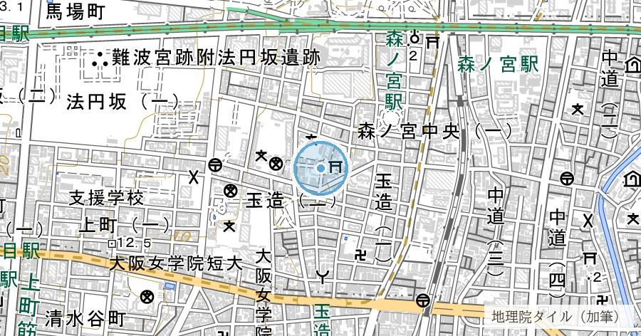 玉造稲荷神社(玉造清水・利休井)の位置を示す地図