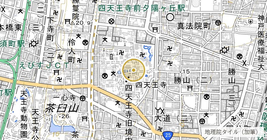四天王寺 亀遊嶋辯天堂の位置を示す地図