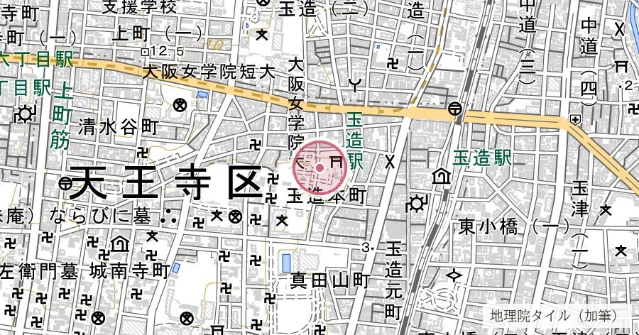 玉造稲荷神社の位置を示す地図