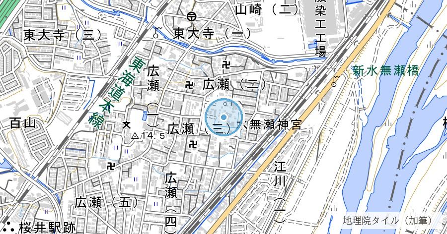 水無瀬神宮 離宮の水の位置を示す地図