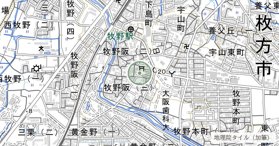 片埜神社（大坂城鬼門鎮護の社）の位置を示す地図