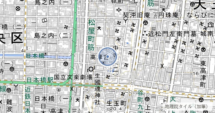 高津宮 献梅碑の位置を示す地図