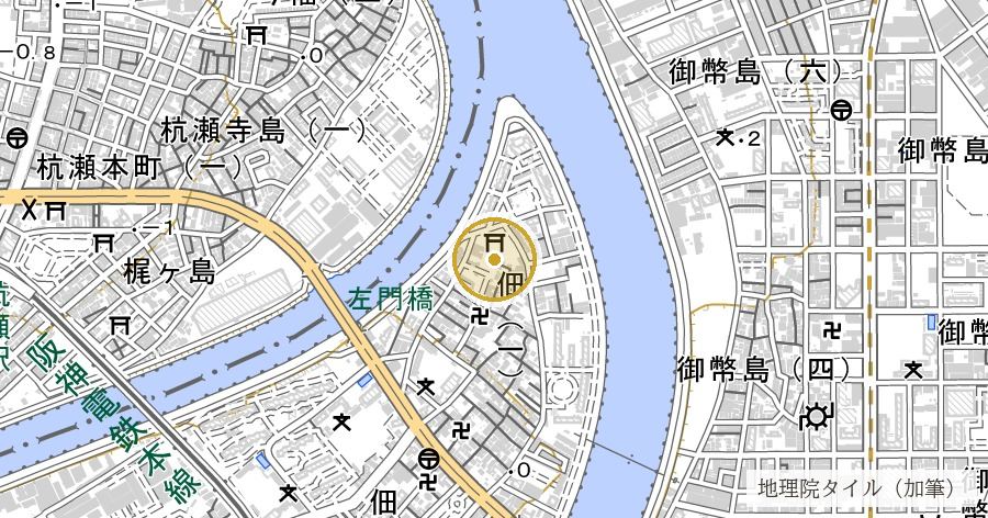 田蓑神社（たみのじんじゃ）の位置を示す地図