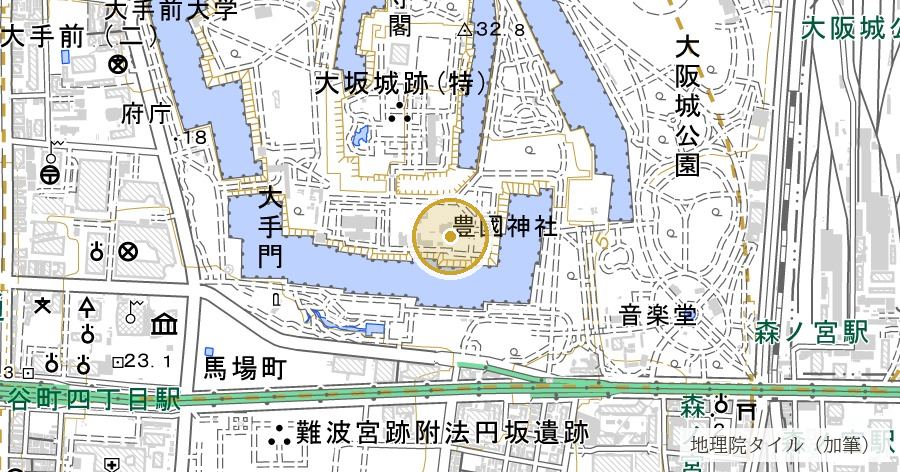 大阪城豊國神社（ほうこくじんじゃ）の位置を示す地図