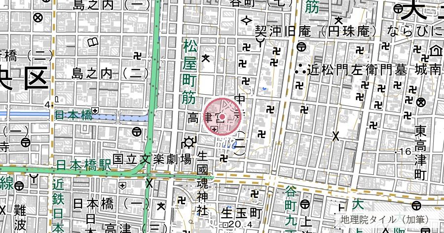 高津宮 相合坂・縁切坂(西坂)の位置を示す地図